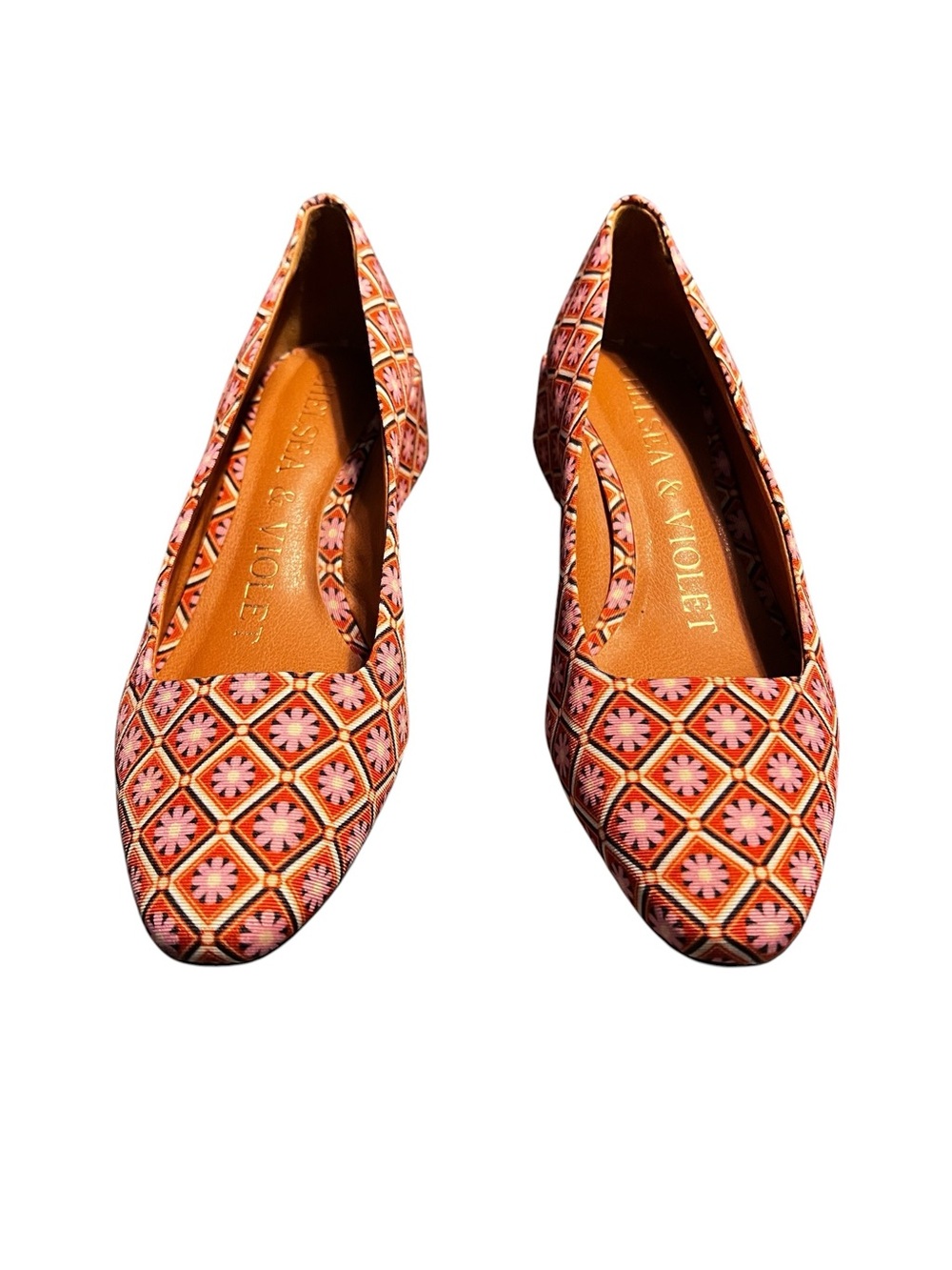 Chelsea & Violet Pink Orange Patterned Pointed Flats